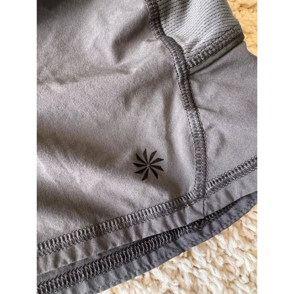 Athleta Running Shorts Women Size S Gray Excellent Back Zip Pocket Mesh Side